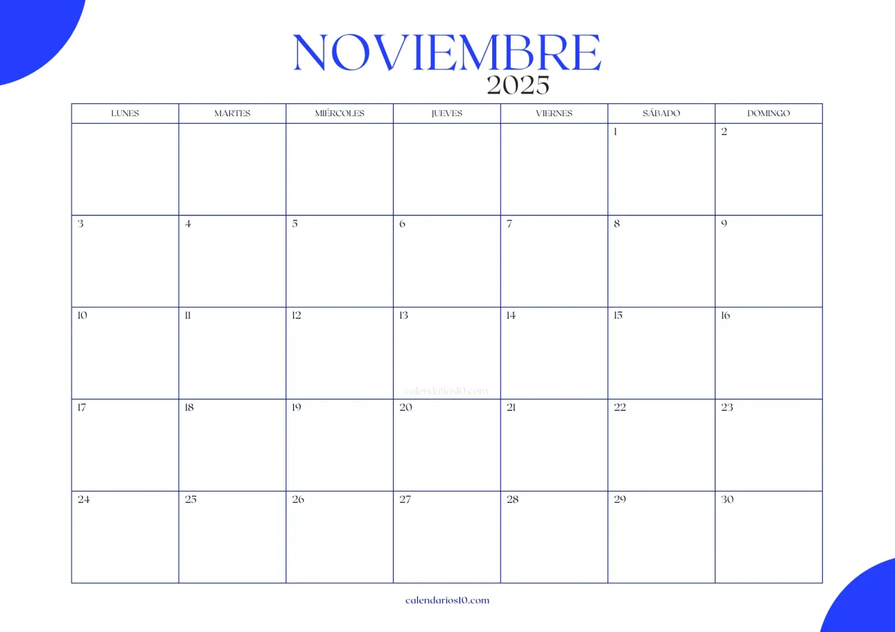 Calendario Noviembre 2025 azul