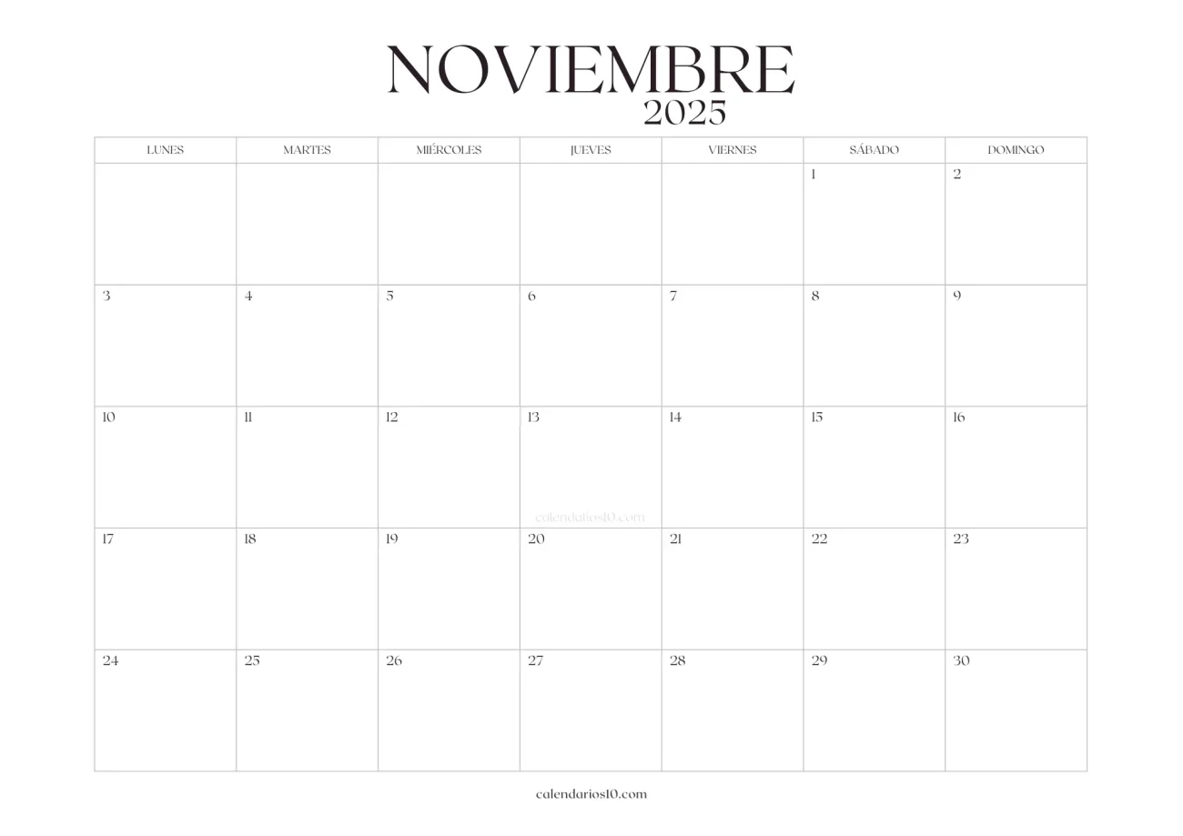 Calendario Noviembre 2025 minimalista