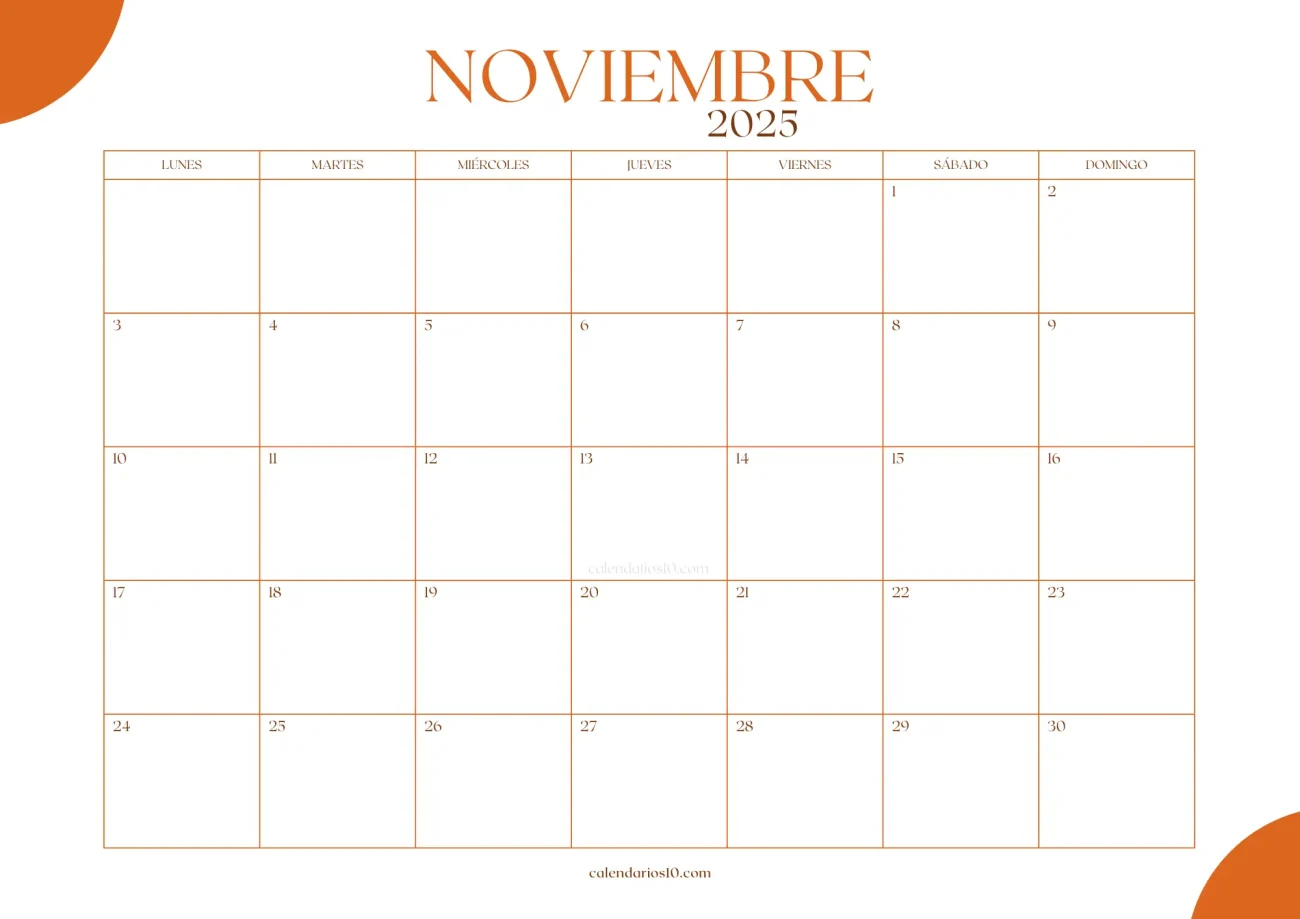 Calendario Noviembre 2025 naranja