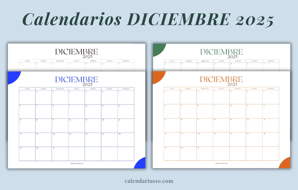 Calendarios Diciembre 2025 💙 para imprimir PDF