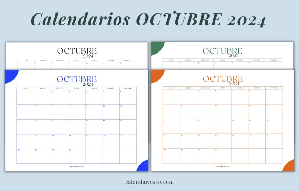 calendarios mes octubre 2024 para imprimir